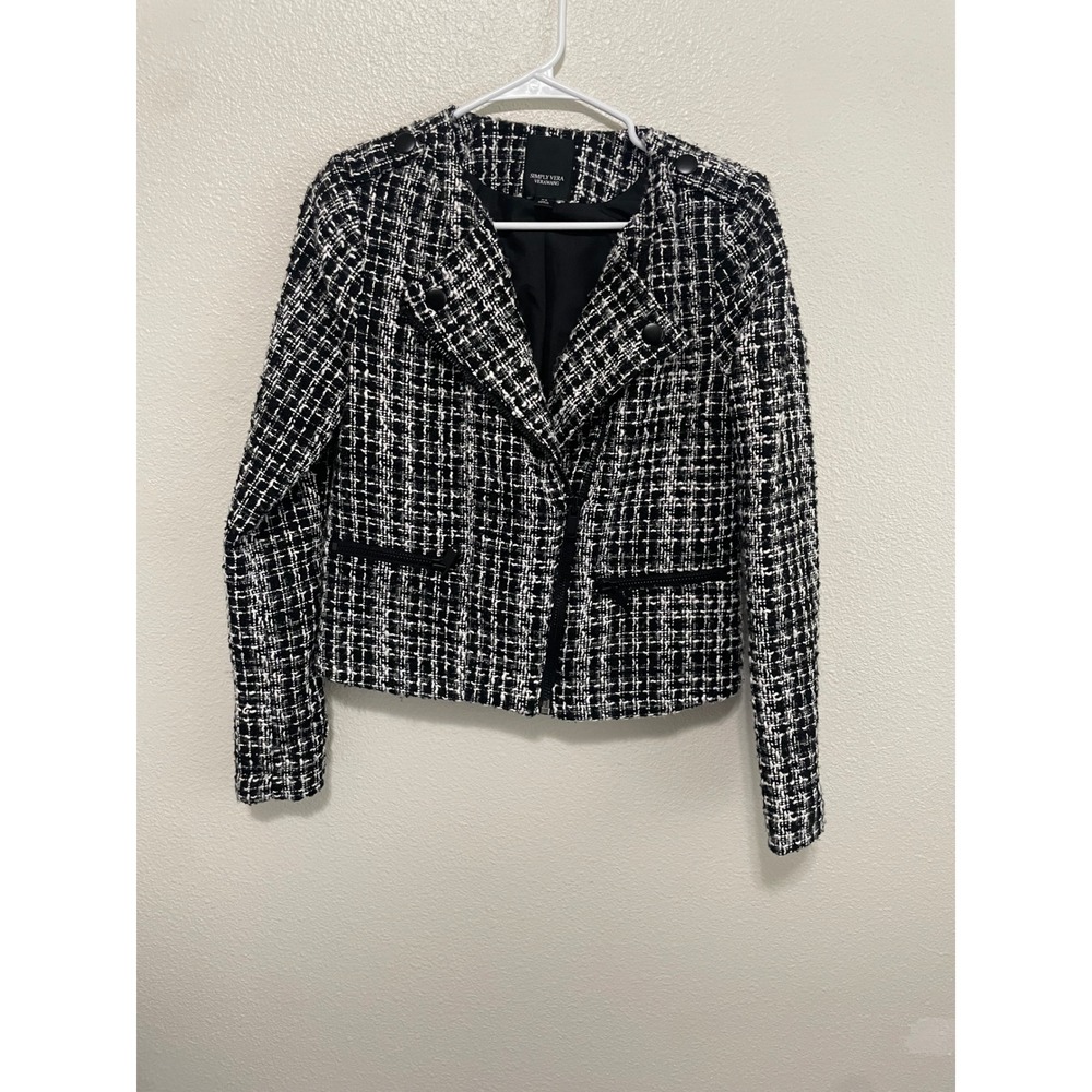 Simply Vera Vera Wang Moto Jacket Womens XS Black White Excellent Tweed Boucle